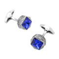 Vintage Pattern Luxury Blue Diamonds French Cufflinks Silver Plated Crystal Rhinestone Suit Cufflinks